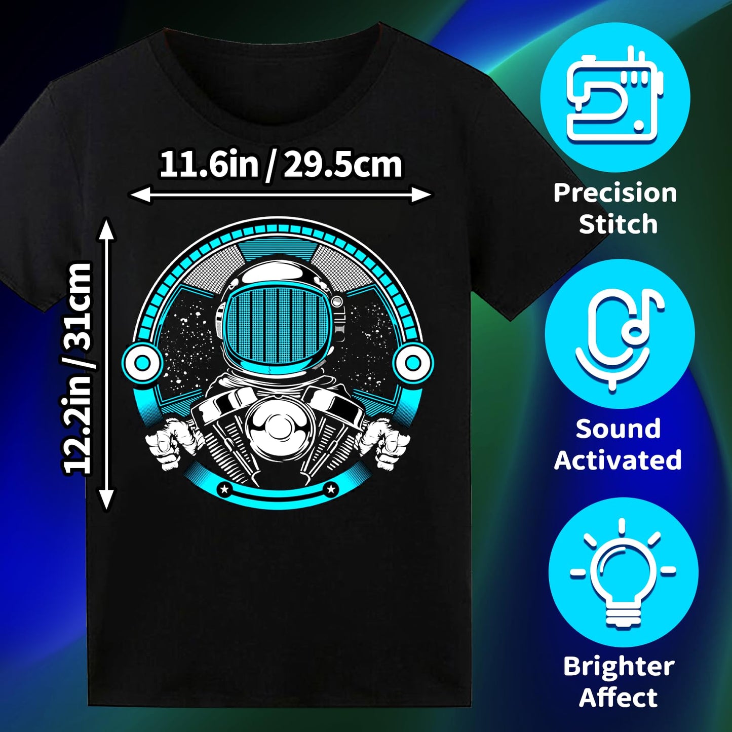 SOOoEC LED T Shirt Sound Activated Light Up Rave Shirts Glow in The Dark for Party Black