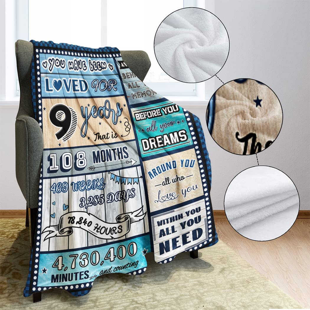9 Year Old Boy Birthday Gift, Super Soft and Warm Happy Birthday Blanket, Digital Heartwarming Sentences Creative Design Ideal Gifts for 9th, 50"x60"