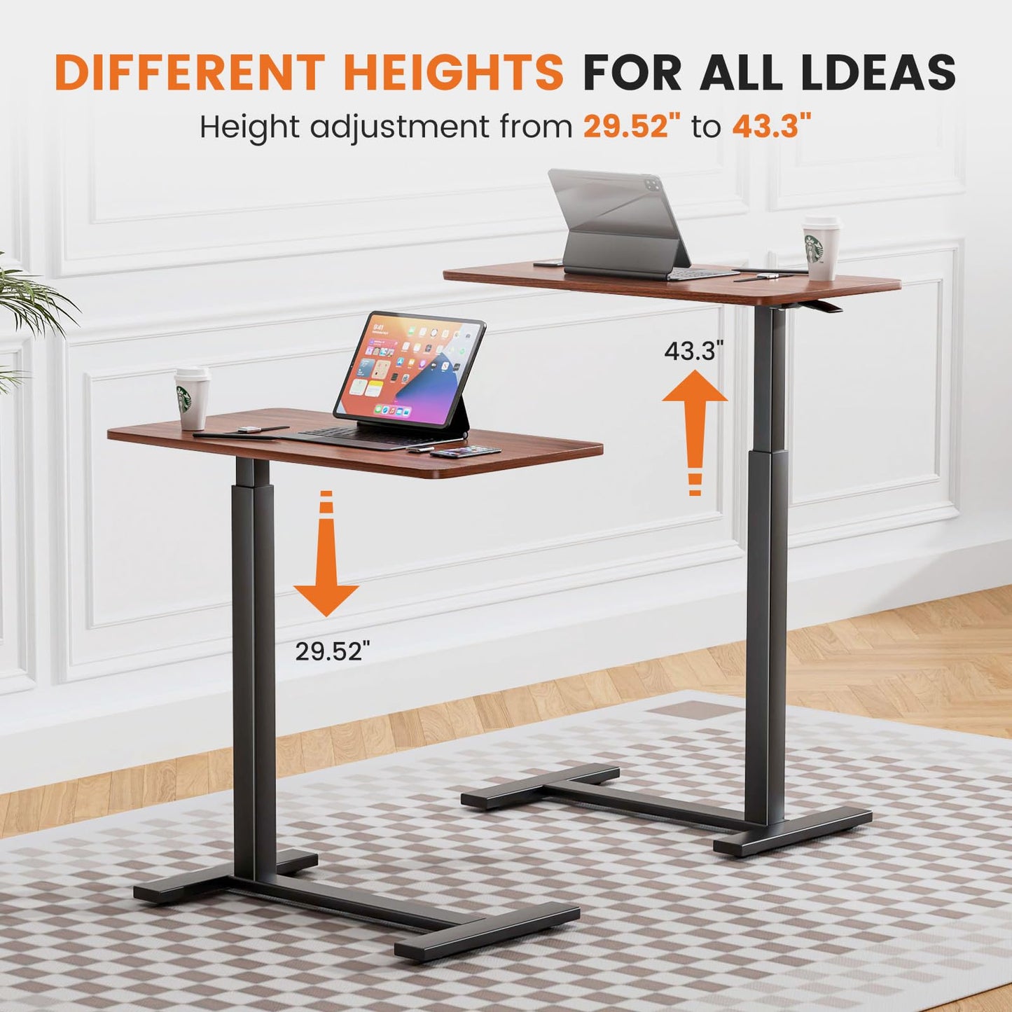 Elevon Overbed Bedside Table with Wheels, Adjustable Hospital & Home Use Bed Table, Rolling Laptop Table, Mobile Standing Desk