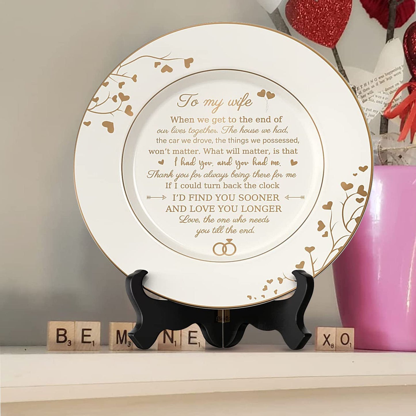 Urllinz Gifts for Wife - To My Wife Plate with 24k Gold Foil, Happy Birthday Anniversary Wedding Gift for Her from Husband, Ceramic 9"