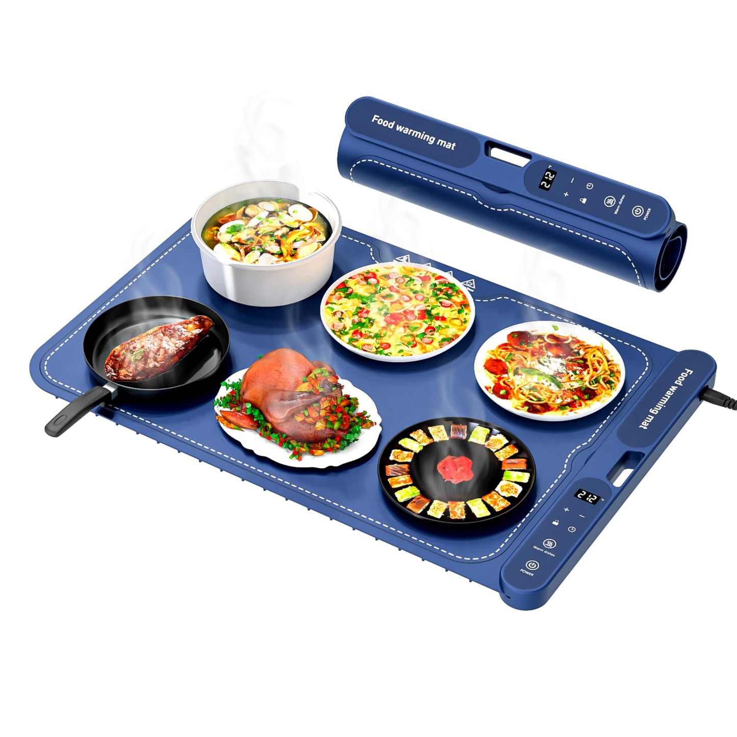 Electric Warming Tray&Food Warming MatFast Full Surface Electric Warming Tray with 7 Temp-Settings & 8H Timer, Portable Roll Up Food Warmer for Gatherings (Blue, 24''X15'')