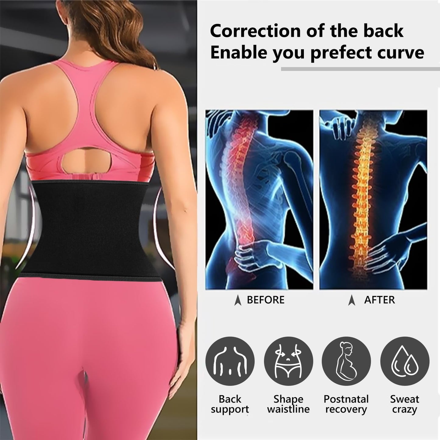 AMZBOSS Waist Trainer for Women Lower Belly Fat, Waist Sweat Band for Women, Belly Band Sweat Belt, Stomach Wrap, Faja Body Shaper (BLACK, Medium)