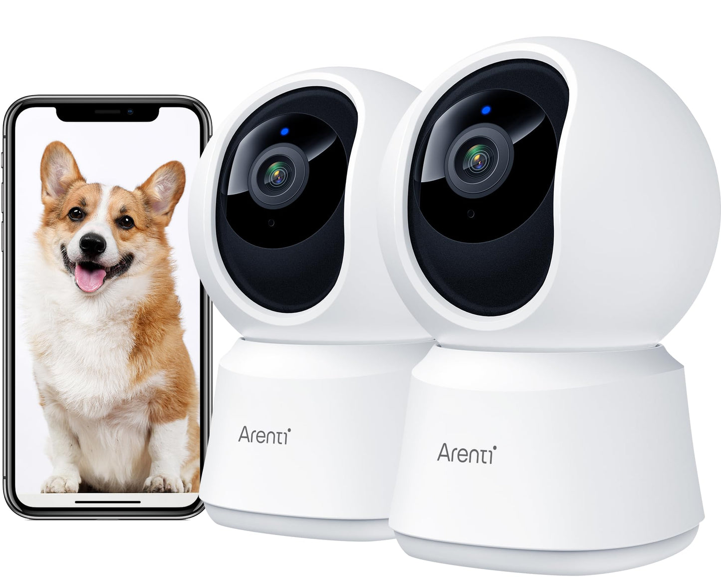 ARENTI 5G Indoor Security Camera, 4MP Pet Camera with Speaker for Dog/Cat, Baby Monitor with Phone App, Dual-Band WiFi, Auto Tracking, Super Night Vision, 2-Way Talk, Cloud & SD Card Storage(P2Q 2PC)