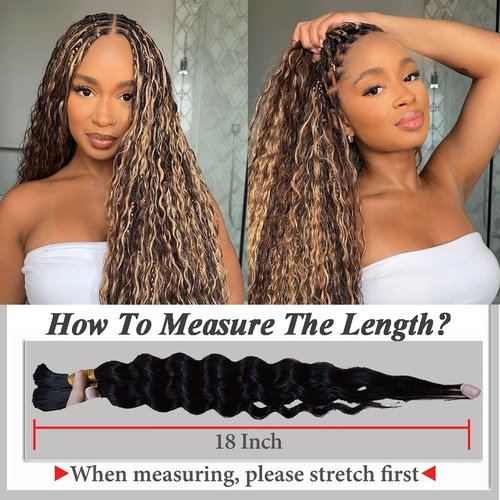 Human Braiding Hair For Boho Braids P4/27# Balayage 24 Inch 100g/2Bundles 12A Deep Wave Bulk Human Hair For Braiding No Weft Wet And Wavy Human Hair Extensions For Braids