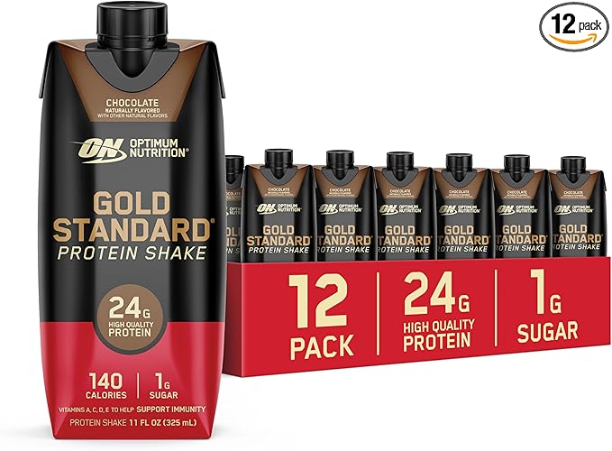 Optimum Nutrition Gold Standard Protein Shake, 24g Protein, Ready to Drink Protein Drinks, Chocolate, 11 Fl Oz, 12 Count (...