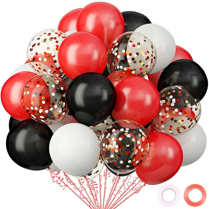 62Pcs Red and Black Balloons Kit - 12 Inches Red Black Party Decoration Balloons for Graduation Casino Theme Birthday Part...