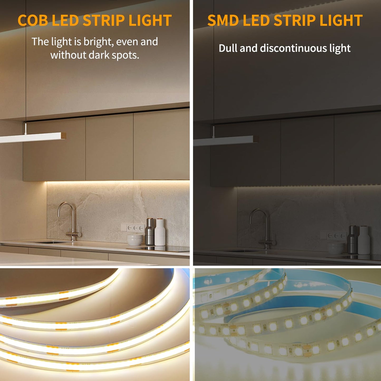 Yeewhale 16.4ft COB LED Light Strip 3000K Warm White Dimmable DC 24V Flexible LED Tape Light for Bedroom, with Remote and app Control LED Strip Lights,for DIY Decoration