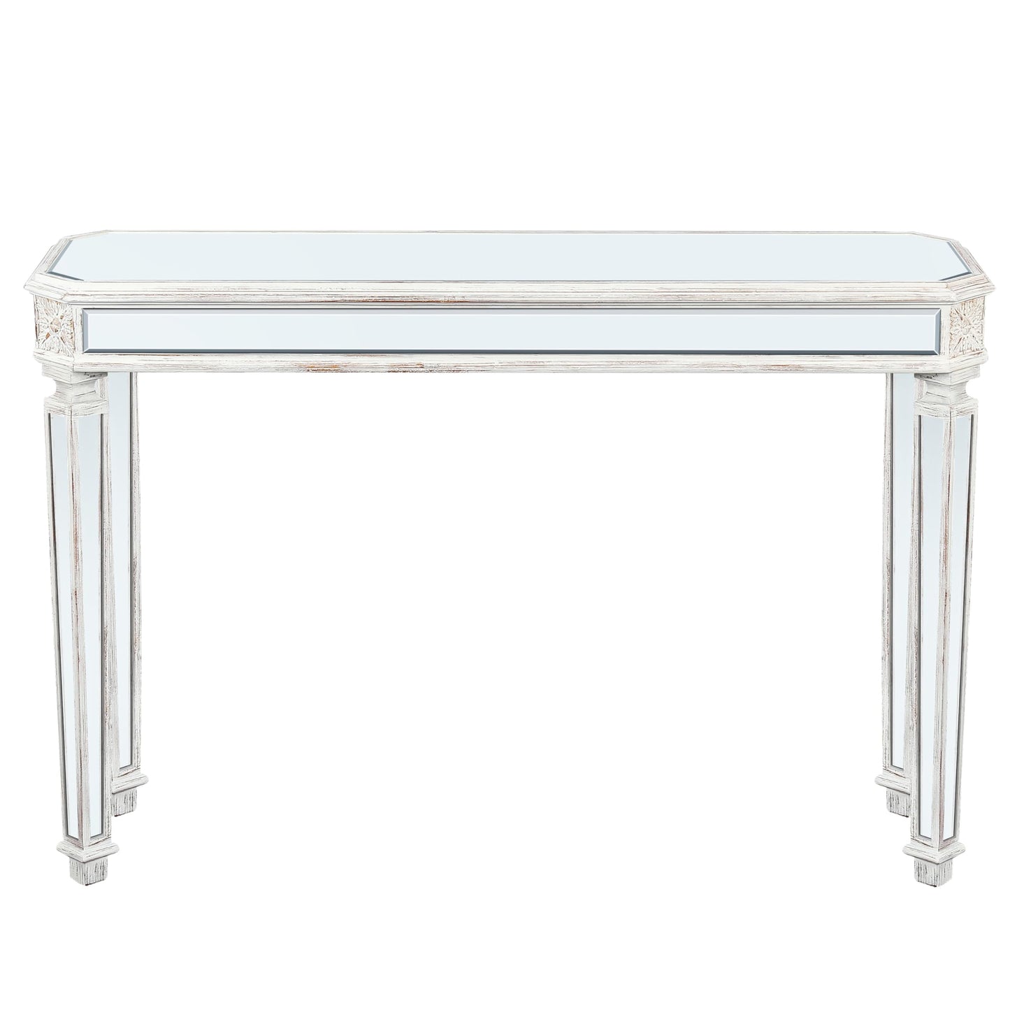 SSLine Mirror Console Table for Living Room 55" Modern Mirrored Entryway Table with Retro Wooden Carved Edge Luxury Glass Foyer Tables for Entryway Hallway