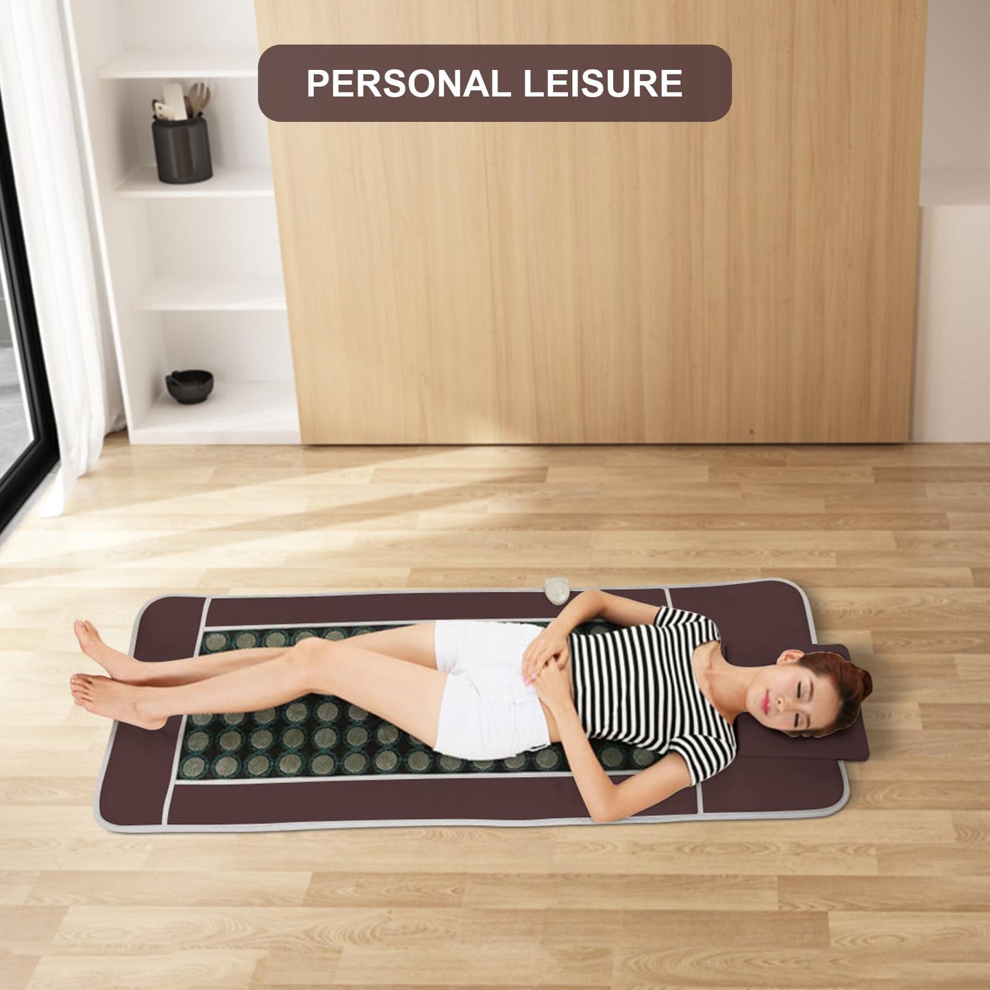 Far Infrared Heating Pad - Flexible Mat, Hot Stones Jade Tourmaline, Therapy Healing Jade Mattress (67”x27.5”,Brown)