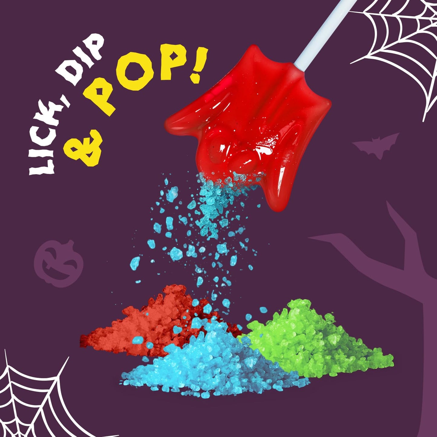 Sweet Dreams Popping Candy | Spooky Ghost Shaped Lollipop with Very Sour Dip Pouches, and Halloween Stickers | Trick or Treat Candies | Mix Pack, 3 Bags (3 pouches in each)- 9 Total Pouches