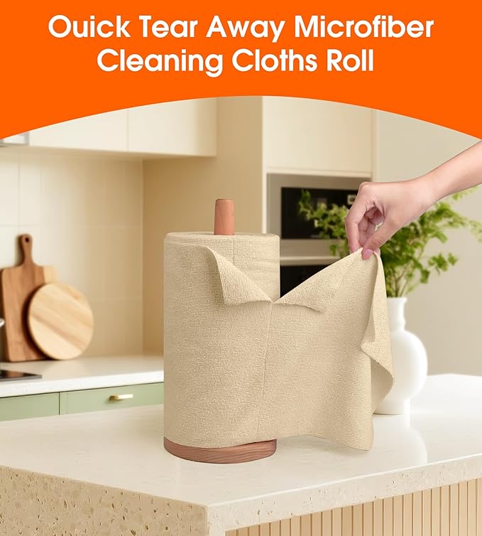 Microfiber Cleaning Cloth Roll–100 Pack, Tear Away Microfiber Towels, Reusable, Washable, Scratch-Free, Kitchen Towels for Car, Home, Kitchen, Glass, Dishes (Wheat Beige)
