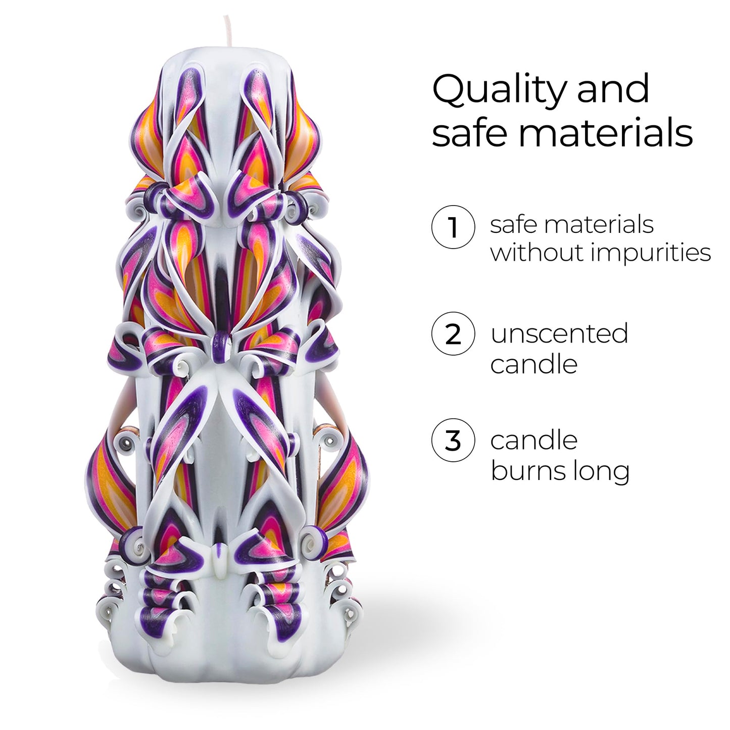 Carved Candles - Handmade Long Burning Decorative Luxury Candles - Unscented - for Home Decor, Birthdays, Anniversaries, Romantic Occasions, Gifts for Women, Mother's Day Gift for Mom - Big White