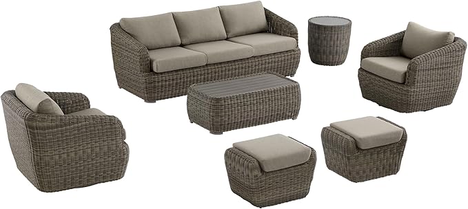 CHITA Patio Wicker 3-Seater Sofa with Removable Cushion, Backyard Rattan Chair for Sunrooms, Patios, Decks, Fully Assembled