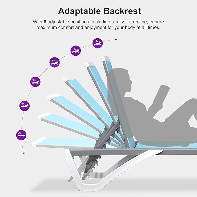 PURPLE LEAF Patio Chaise Lounge Chair Outside Aluminum Plastic Stackable Tanning Chairs for Pool Sunbathing Beach Deck Outdoor Lounger, Light Blue
