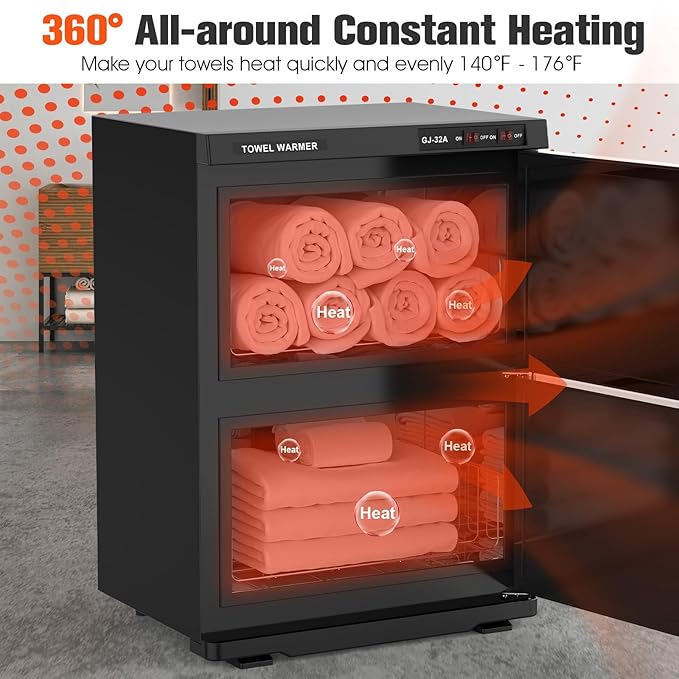 Large 32L Hot Towel Warmer Cabinet for Estheticians, Professional Double Door Towel Heater for Massage, Babers, Facial Spa, Hair Salon, Bathroom