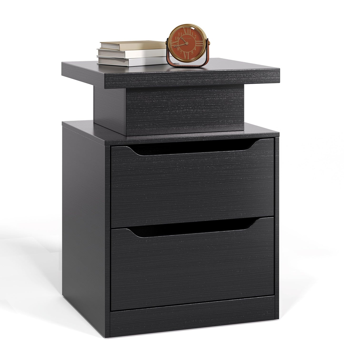 Gizoon Nightstand with Charging Station, 2 Drawers, Night Stand Set 2 with LED Lights, Modern Wood Bedside Table, End Side Table with Storage for Bedroom