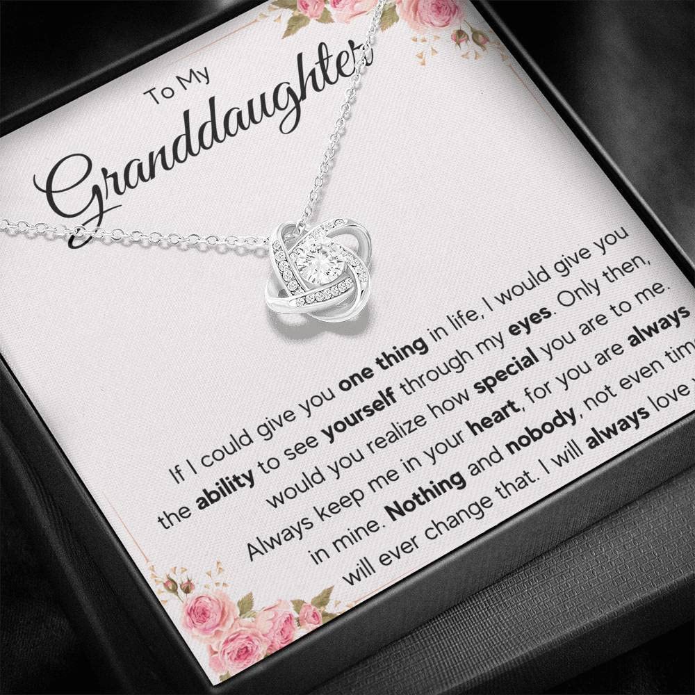 Granddaughter Necklace Gifts From Grandma Grandmother or Grandpa Grandfather To My Granddaughter Graduation Birthday Pendant Jewelry with Message Card and Gift Box (Standard Box, My Eyes Knot)