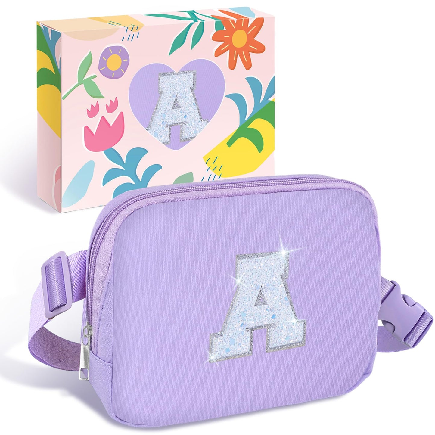 COSHAYSOO Birthday Gifts for Girls Purple Fanny Pack Initial Belt Bag Crossbody Purse 4 5 6 7 8 9 10 11 12 13 14 15 Year Old Girl Daughter Tween Preteen Teen Girl Trendy Stuff Letter A