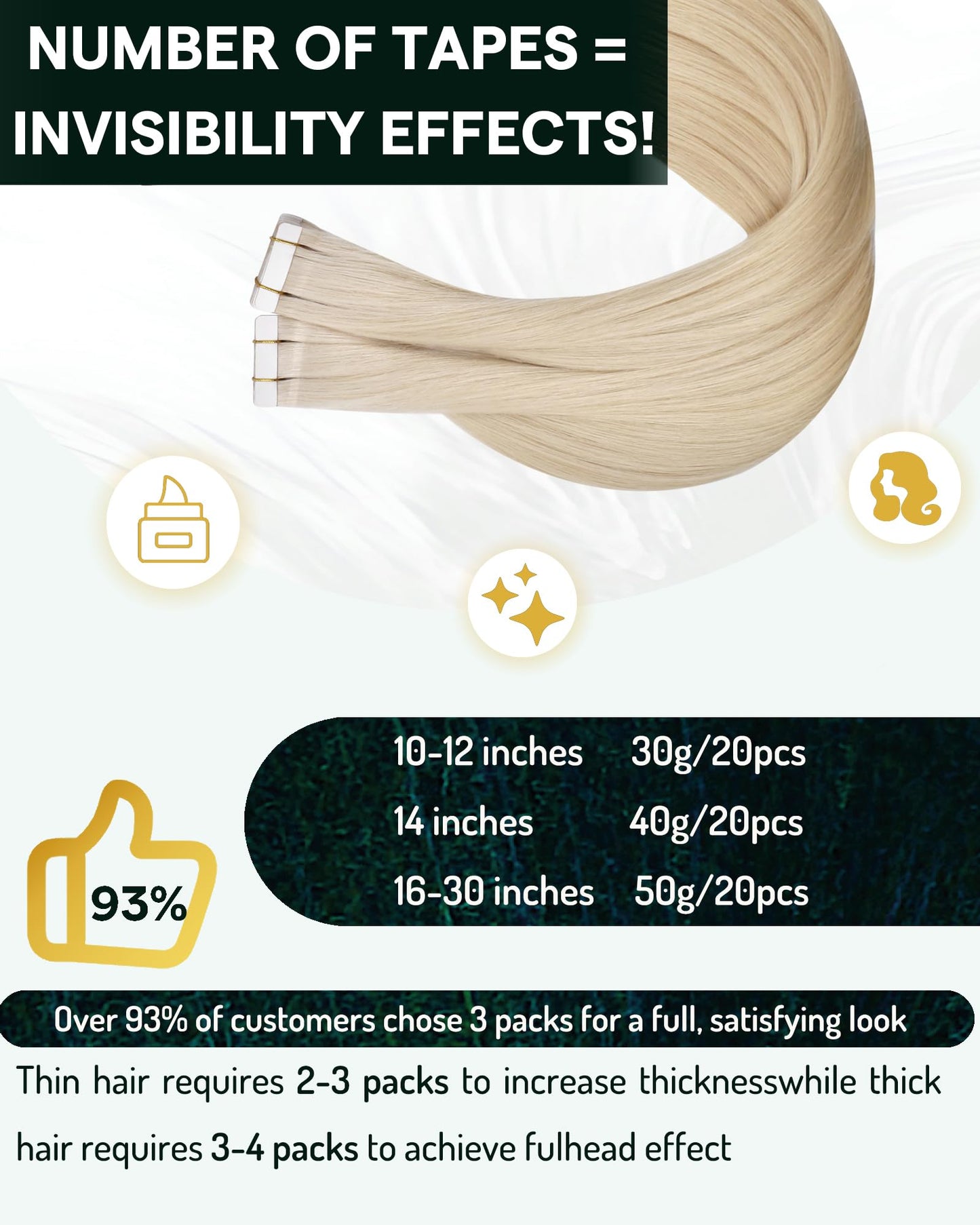 RUNATURE Blonde Tape in Hair Extensions Human Hair 14 Inch Seamless Invisible Tape in Extensions Real Hair Short White Blonde Ta