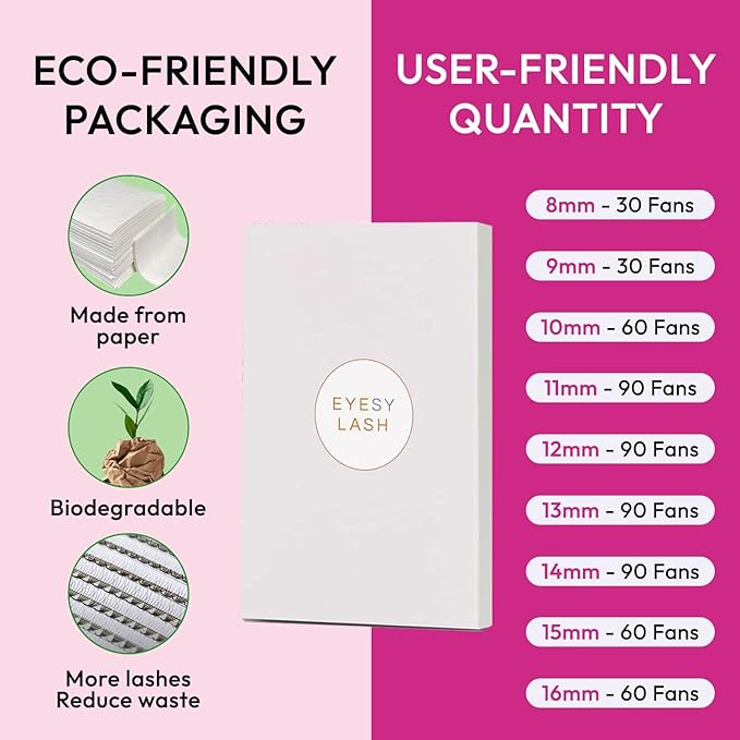 Eyesy Lash 600 Easy Promade Fans - 5D 0.07 Curl CC Mixed Lengths 8-16mm - Ultra Speed 20 Lines Eyelash Trays Volume Premade Lash Fans Handmade Pre Made Eyelash Extensions Fluffy Soft Pointy Base