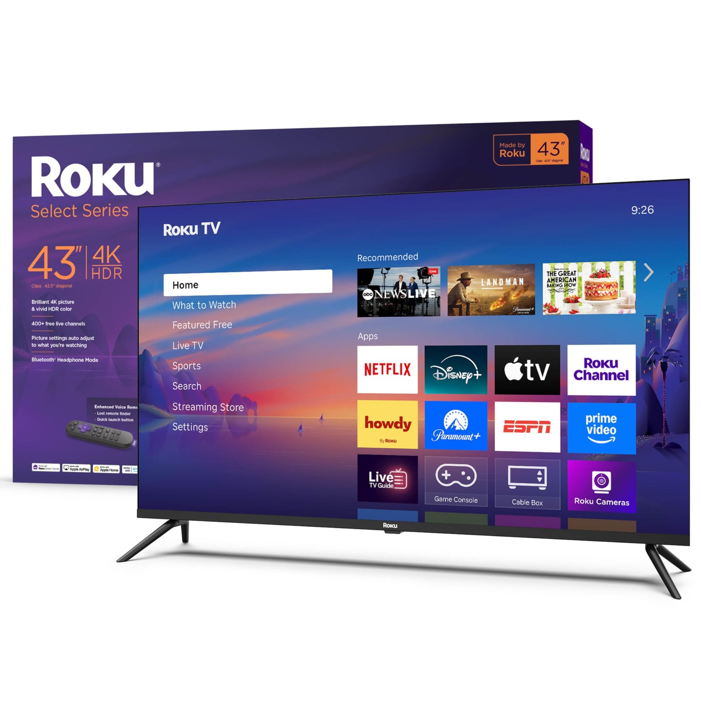 Roku Smart TV 2025 - 43-Inch Select Series, 4K HDR TV - RokuTV with Enhanced Voice Remote - Flat Screen LED Television with Wi-F