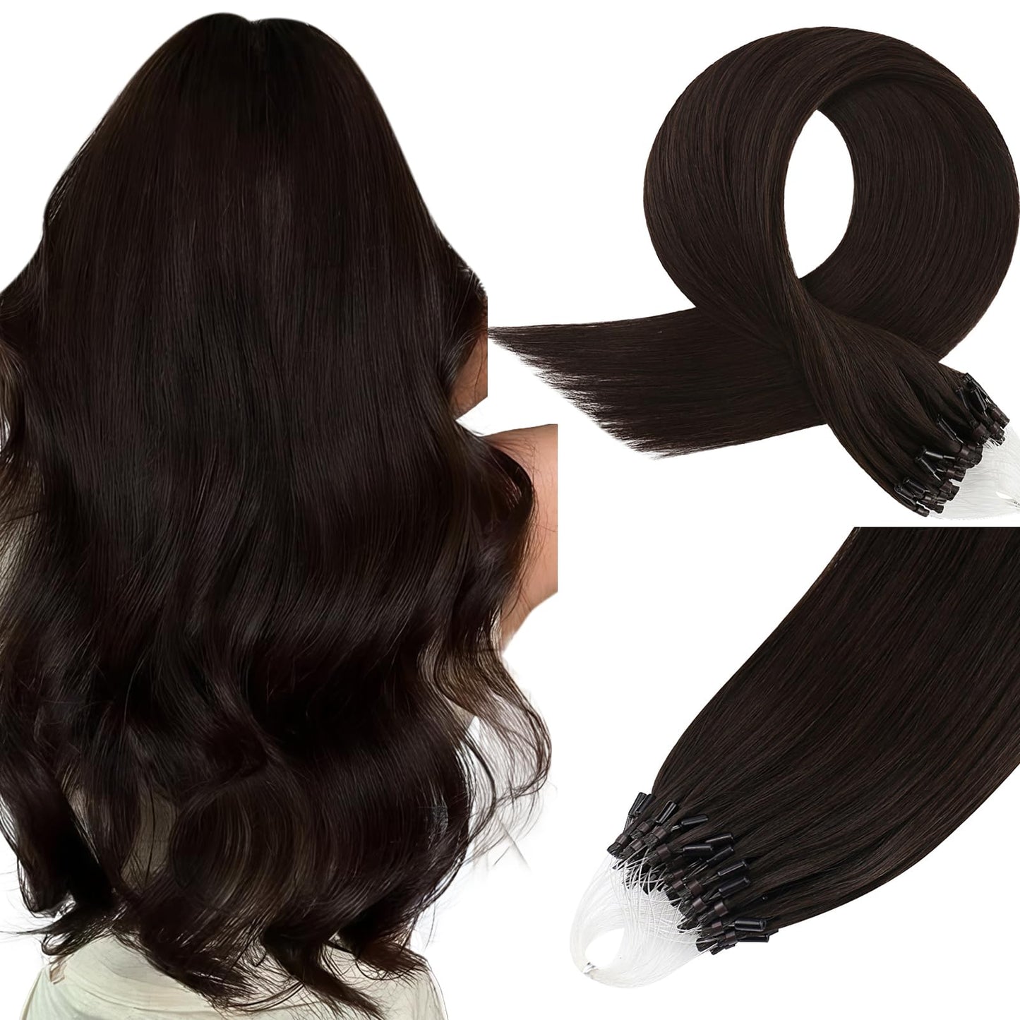 Easyouth Micro Loop Hair Extensions Dark Brown Micro Ring Hair Extensions Human Hair Brown 14 Inch 50g 50s Invisible Micro Bead