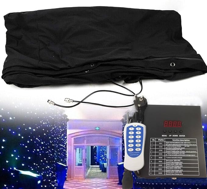 SEDAMORALLY Stage Led Starry Sky Background Curtain,White and Blue Foldable Wedding Stage Star Curtain Backdrops,DMX512 Co...