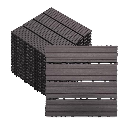 36 PCS 12x12 Inch Interlocking Deck Tiles - Waterproof All-Weather Outdoor Patio Flooring for Pool, Balcony, Backyard, Porch & Garden, Coffee