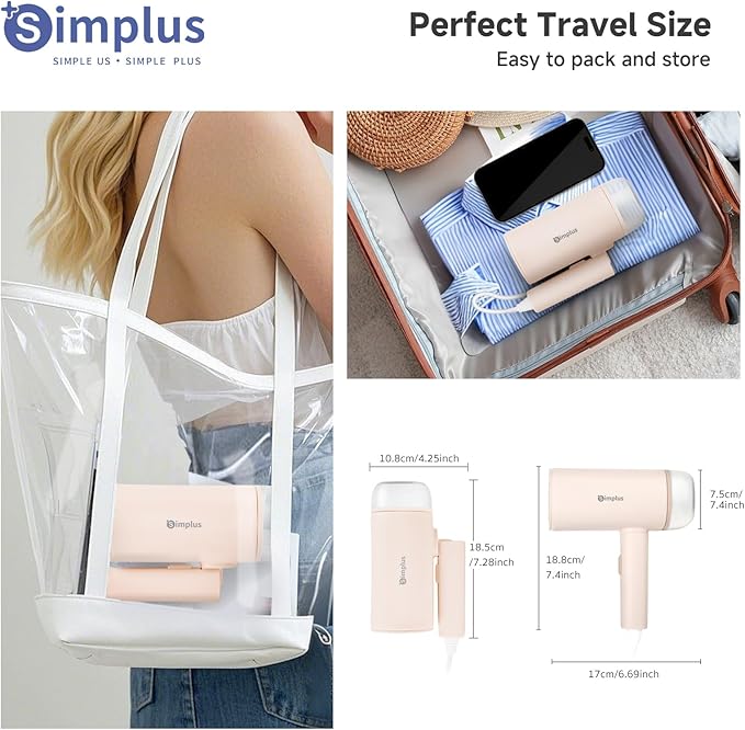 Simplus Travel Steamer for Clothes, Foldable 1200W Handheld Mini Steamer with 10-Second Fast Heat-up, 170ml Portable Water Tank for 10-Minute Garment Ironing, 1.1lbs Small Wrinkle Remover for Travel
