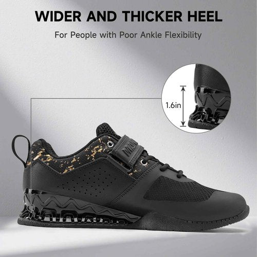 MANUEKLEAR Strong Anti-Slip Deadlift Lifting Squat Shoes for Men, Professional Training Weightlifting Shoes for Men and Women with Rubber Non-Slip Sole Obsidian Black
