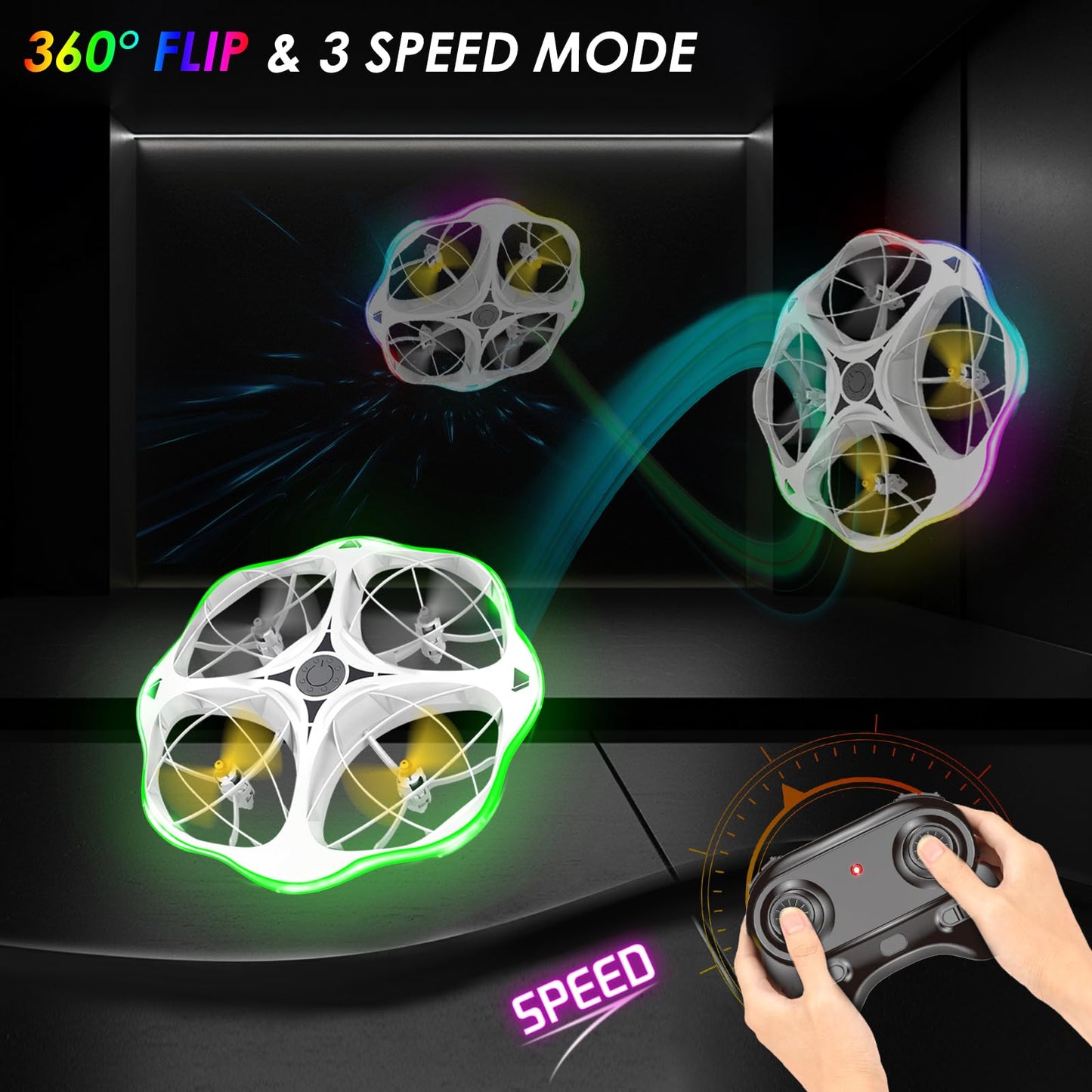 Lawfig Mini Drone for Kids and Beginners, 2024 RC Plane Helicopter Quadcopter Aircraft with Coolful RC Light, Remote Control Airplane with 360° Flip, Surround Flight, Kids Gift Toys for Boys and Girls