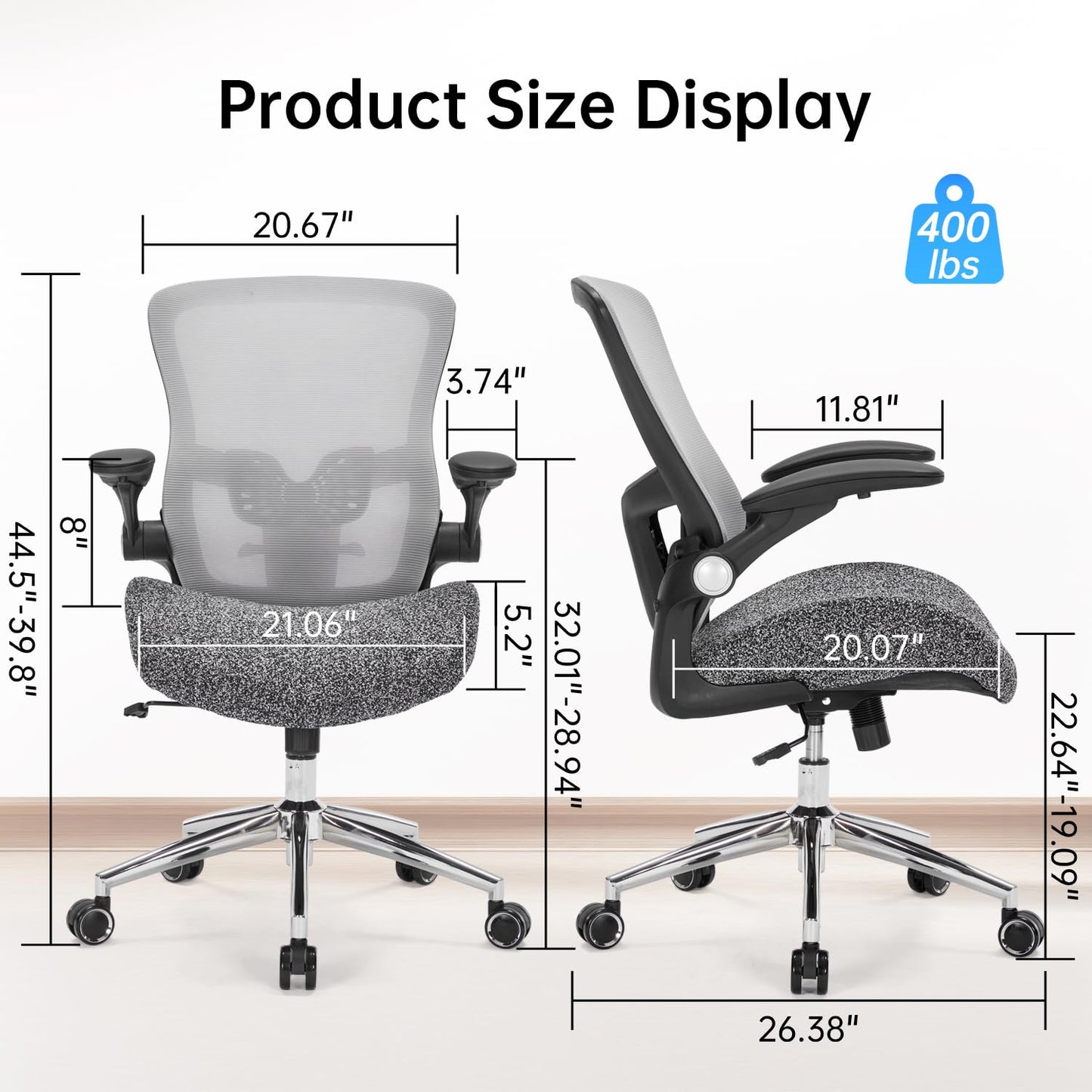 Heavy Duty Office Chair-400lbs, Ergonomic Desk Chair with Wide & Soft 3D Modeling Foam Cushion Home Office Desk Chair with Adjustable Seat Height, Executive Computer Task Chair for Heavy People