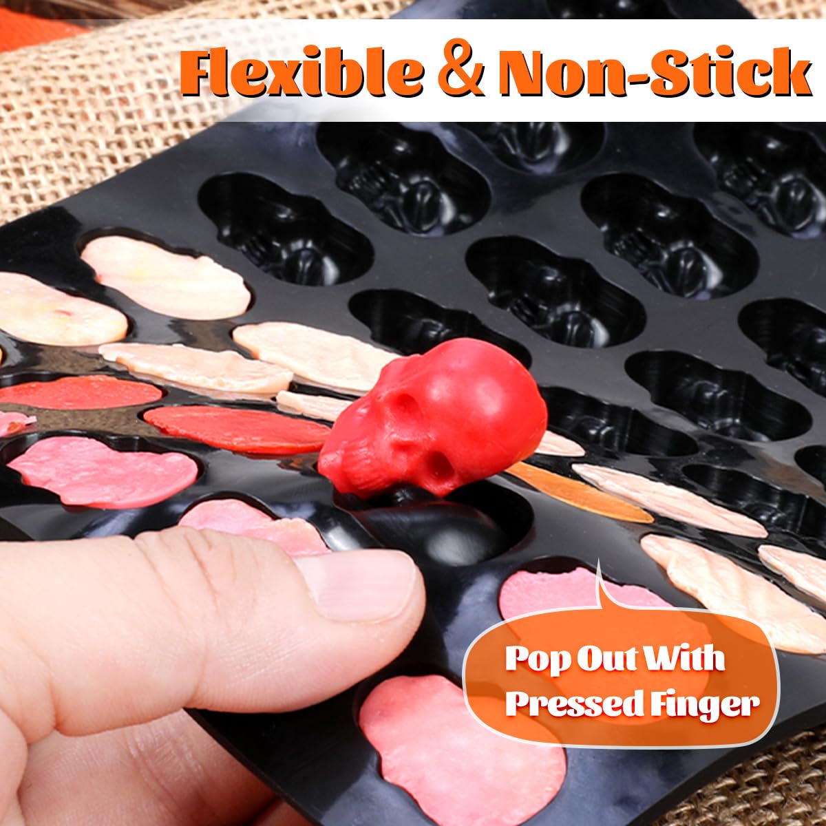 Skull Silicone Mold, 3ml Gummy Molds 4 Pack Silicone Skull Molds for Baking, Nonstick Halloween Candy Molds for Making Mini Gummies, Candy, Chocolate, Ice Cube