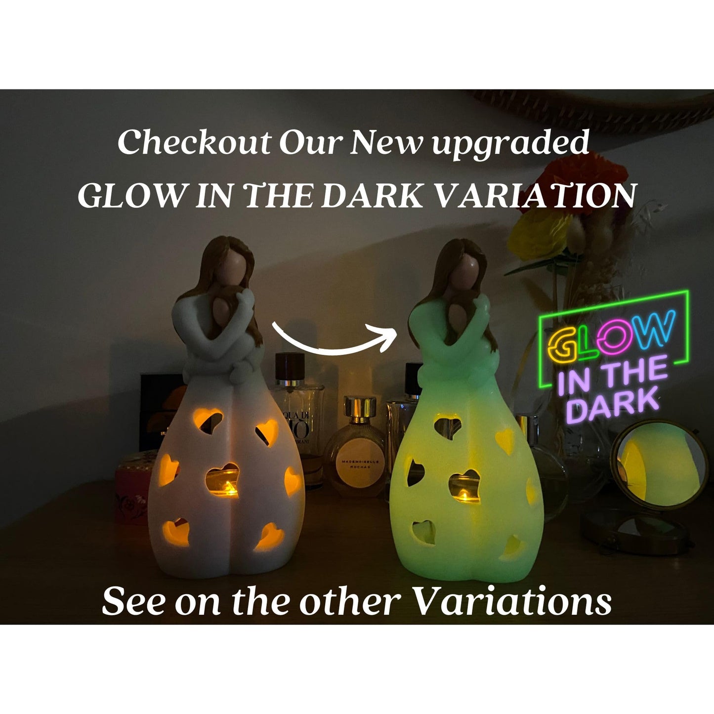 Gifts for Mom from Daughter – Mothers Day Candleholder Statue with Flickering LED Light | Birthday Gift for Mom | Unique Present with Greeting Card | Seasonal Home Décor (Light Brown)
