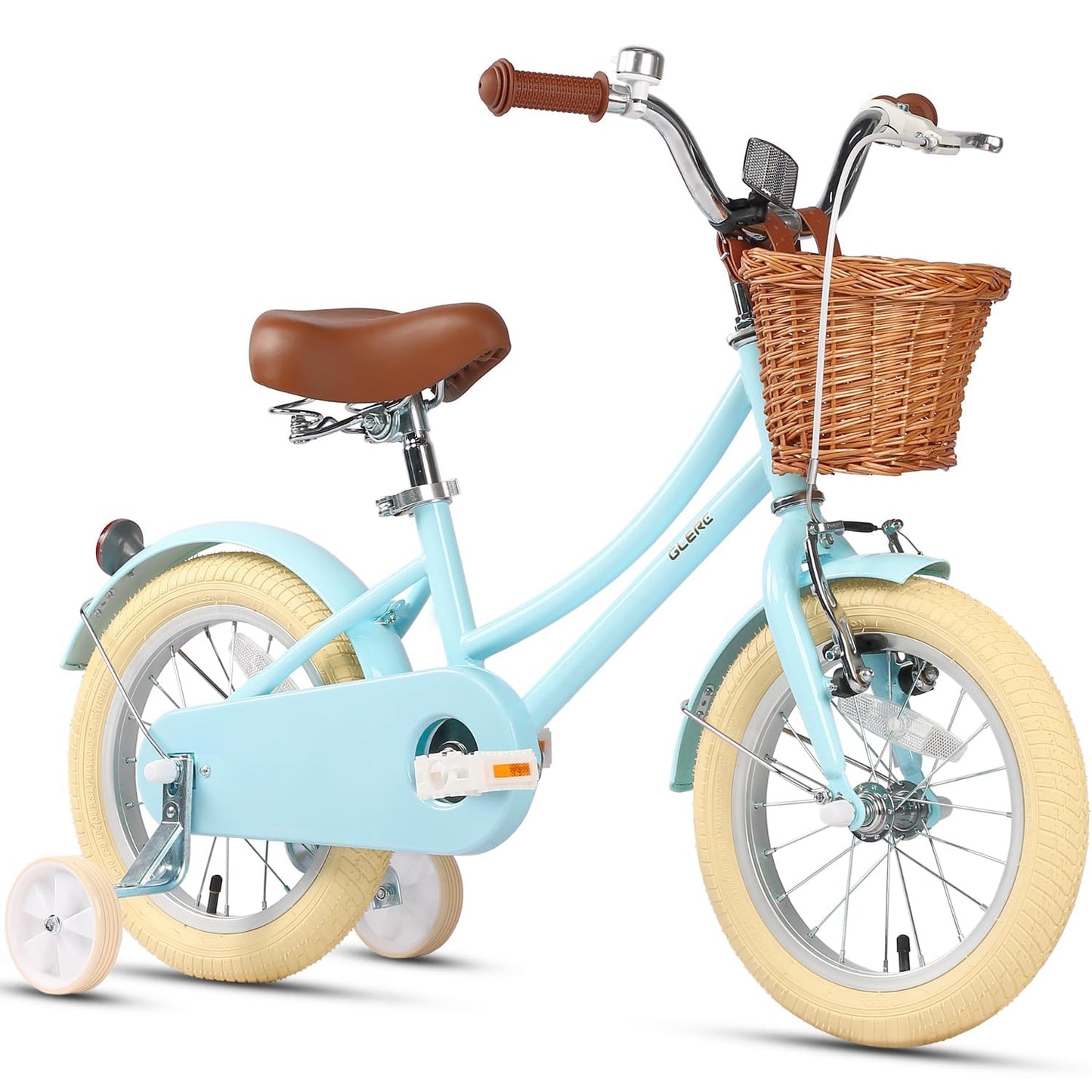 Glerc ‎Little Molly 12 Inch Kids Bike, Retro Cruiser Girls Bicycle for Children Ages 2-4 Years Old, Toddler Bike with Wicker Basket & Training Wheels, Blue
