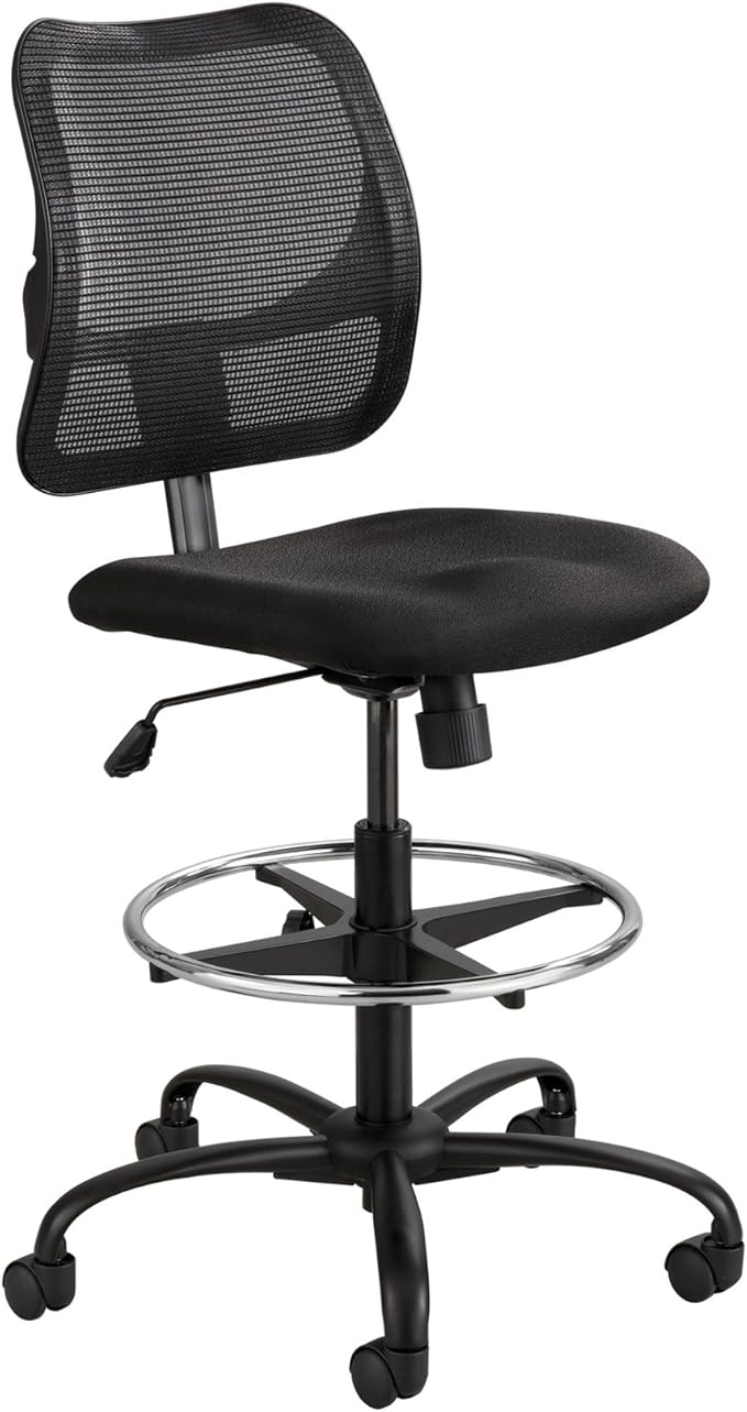 Safco Vue Office Chair, Heavy Duty Stool, 250 lbs Capacity, Ergonomic Mesh Back, 360 Swivel Seat, 5-Star Base, Black