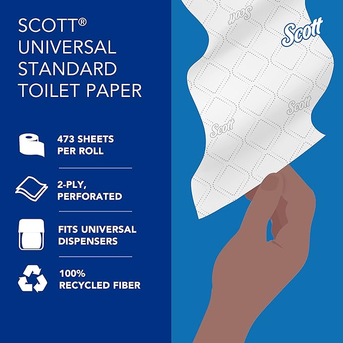 Scott Professional 100% Recycled Fiber Standard Roll Bulk Toilet Paper (13217), 2-Ply, Elevated Design, White, Individually Wrapped (80 Rolls of 473 Sheets, 37,840 Sheet Total)