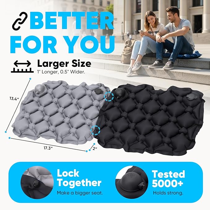 Sekey Pump Up Inflatable Seat Cushion, Portable & Lightweight Airplane Seat Cushion, for Long Flights Stadium Camping Office Travel