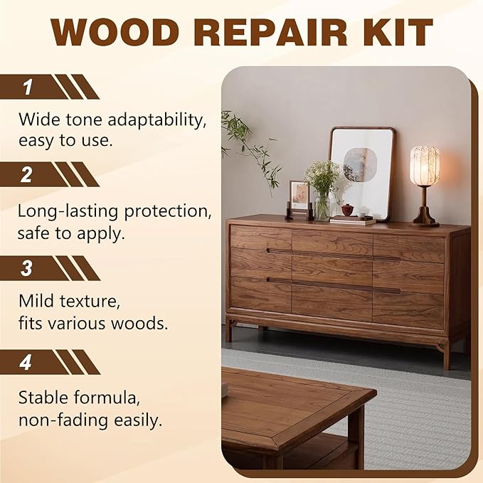 NuGrain Wood Repair Kit, Professional Wood Floor Scratch Repair,Easy-Fix Wood Furniture Repair- Restores Wood Scratch, Covers Nicks, Hides Minor Defects, Restore a Finish for Wood