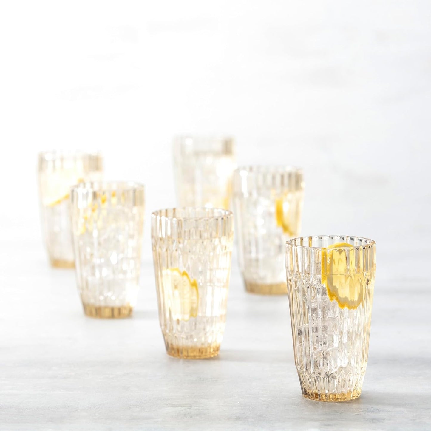 Fortessa Archie Glass Drinkware, Iced Beverage Glass (Set of 6), 15 Ounce, Ginger Gold