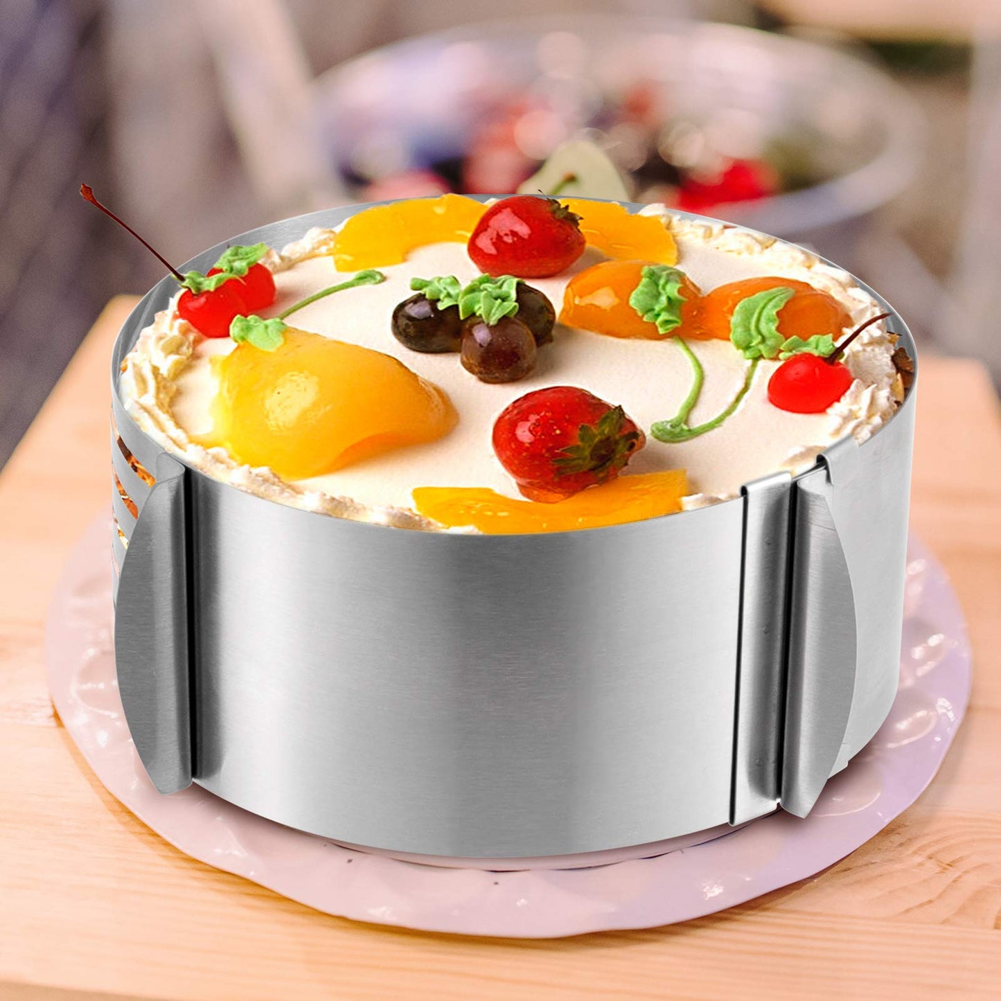HAKZEON 2 Pack Cake Ring Set, Adjustable Stainless Steel Mousse Cake Rings, Round Molds Cookie Cutter Leveler 7 Layer 6-12 inch for Kitchen Restaurant Mousse DIY