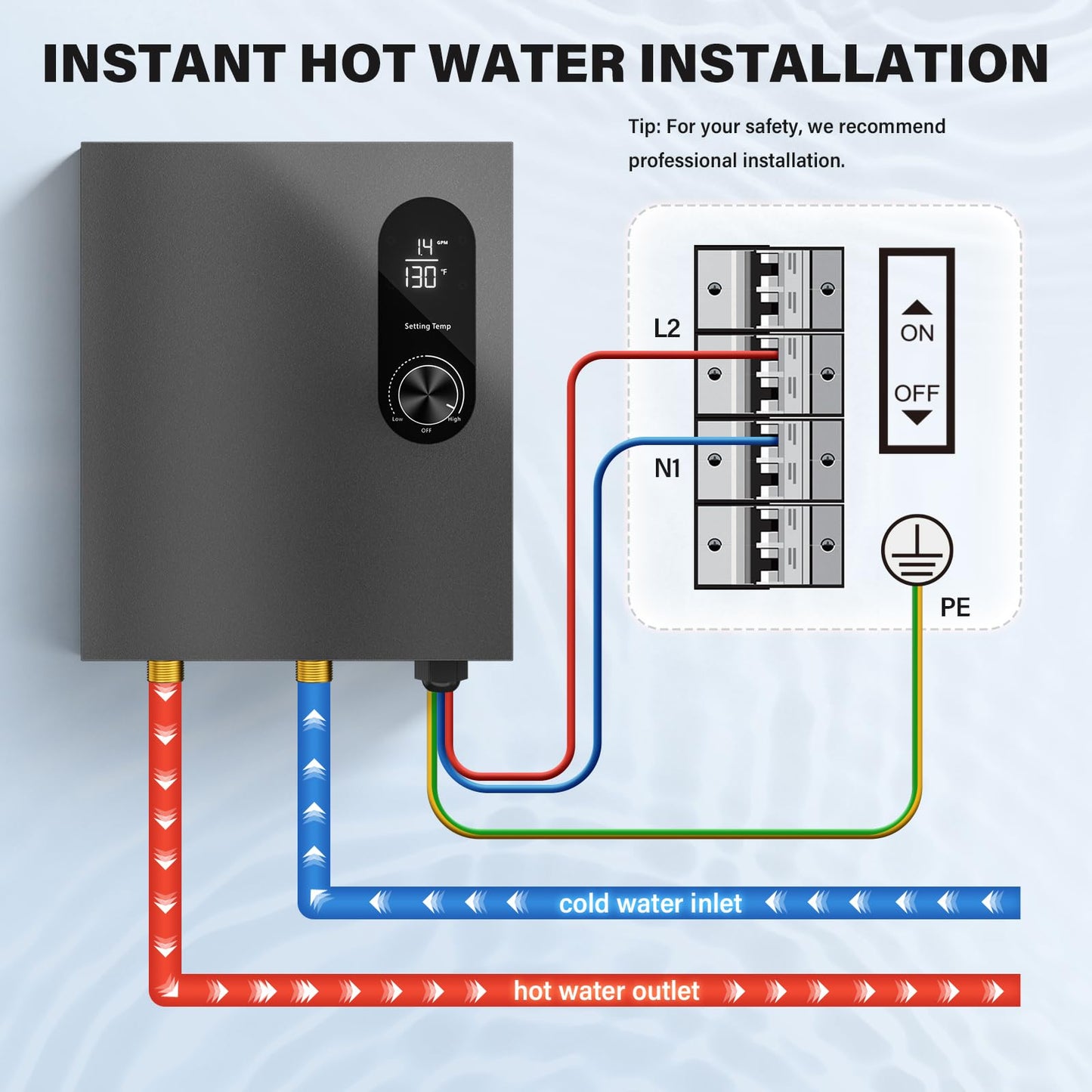 Tankless Water Heater Electric 14KW Instant Hot Water Heater Under Sink, Point of Use Water Heaters with Digital Display for Kitchen Bathroom