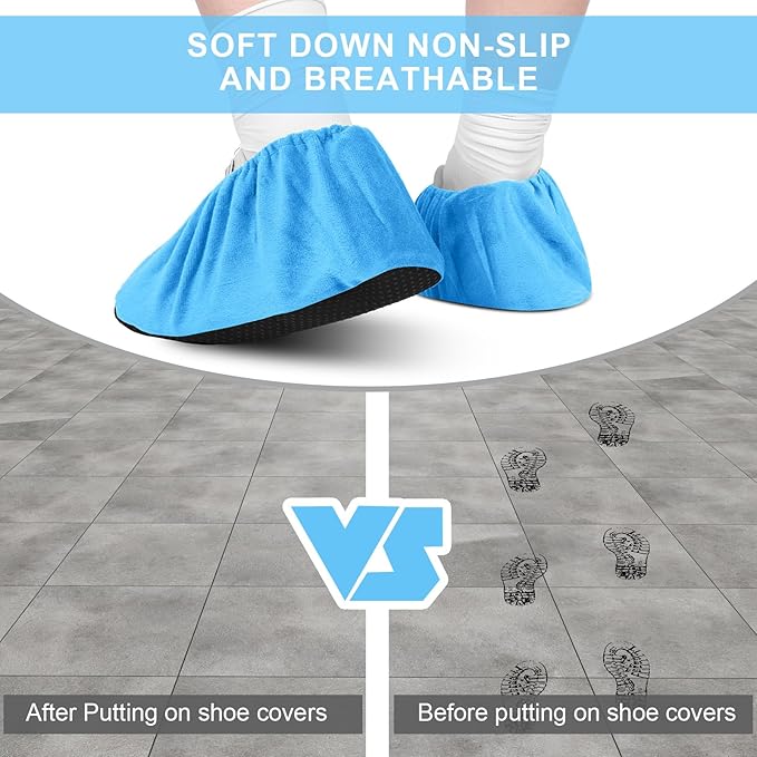 JaGely 11 Pairs Reusable Non Slip Cloth Shoe Covers Washable Thickened Boot Shoe Covers for Indoors and Households(Light Blue)