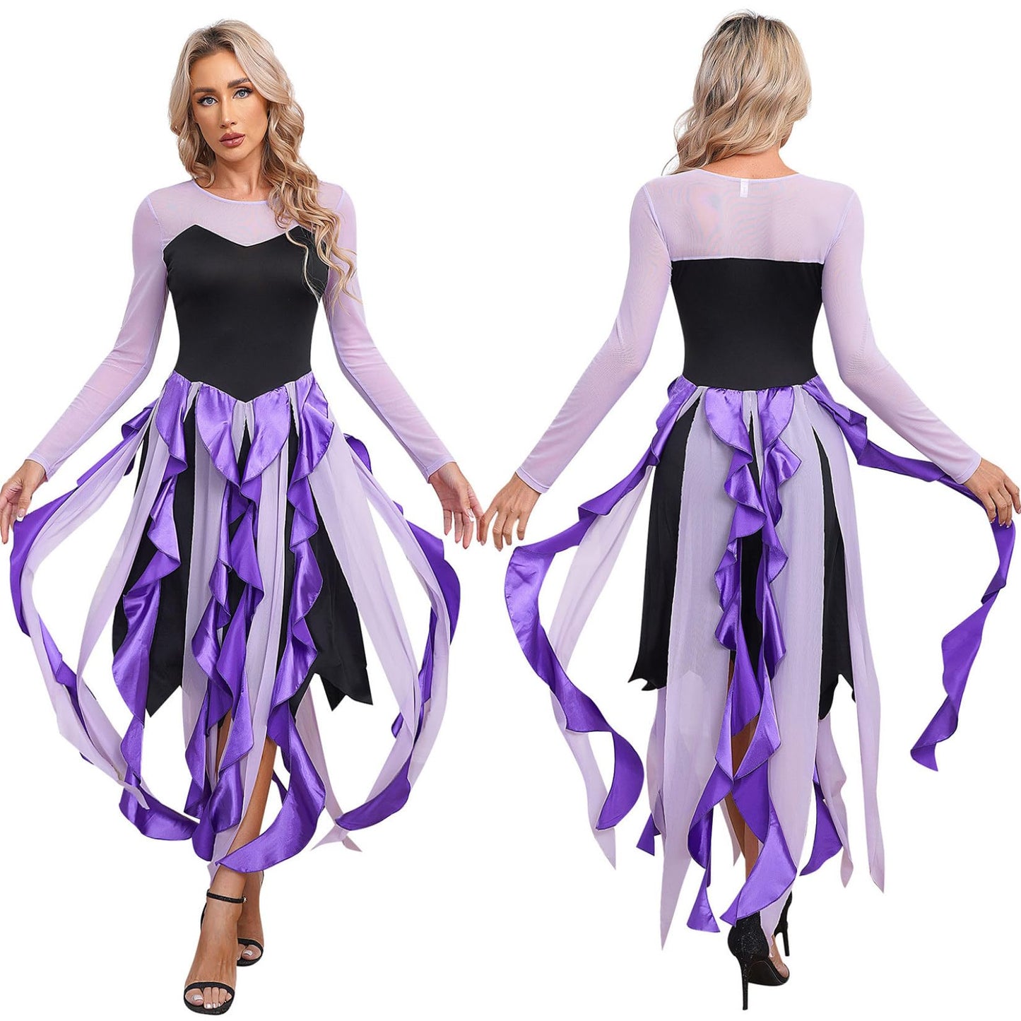 Lejafay Women's Vintage Cocktail Maxi Dress Gothic Victorian Mermaid Sea Witch Cosplay Costumes Purple Large