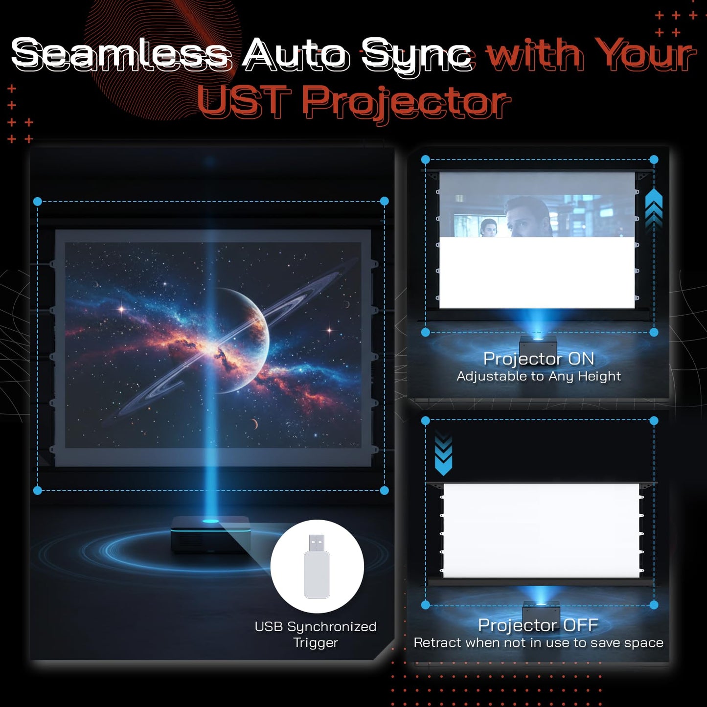 YODOLLA 72 inch Projector Screen Motorized Floor Rising 16:9 HD Retractable ALR Electric Projector Screen 4K3D Automatic Pop Up Projection Screen with Remote Movie Screen for Indoor MeetingHomeTheater