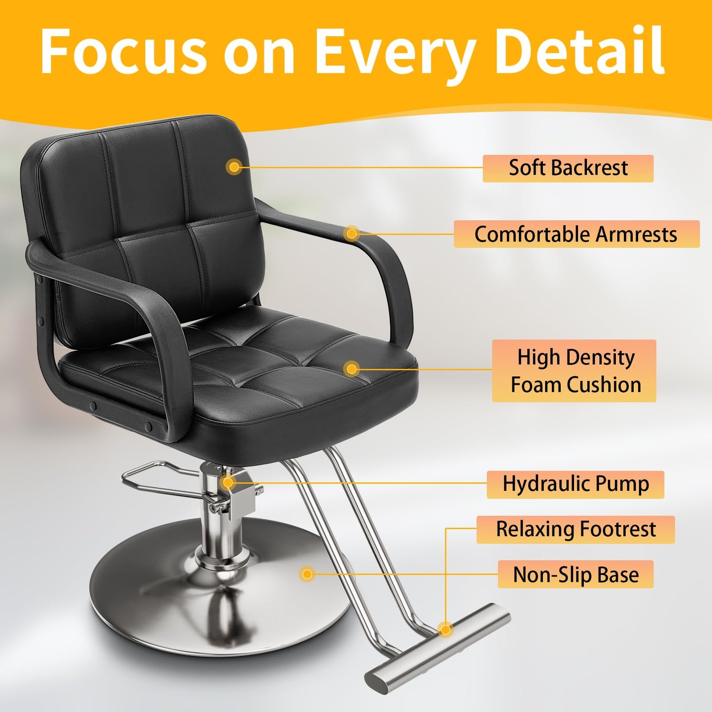Barber Chair for Hair Stylist- Comfortable Cushion，360° Swivel，Adjustable Height，Capacity 350 LBS with Heavy Duty Hydraulic Pump，Hairdresser Salon Chair for for Hair Stylists，Home，Barbershop