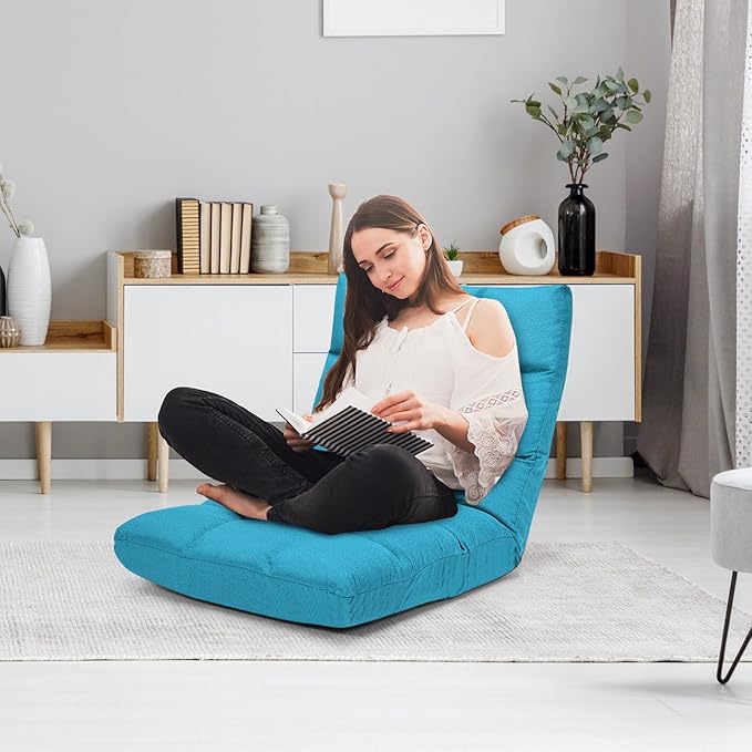 GORELAX Floor Chair with Back Support, 14-Poistion Adjustable Folding Gaming Chair Recliner, Meditation Chair with Steel Frame, Padded Lazy Sofa Chair for Adults, Kids (Turquoise)