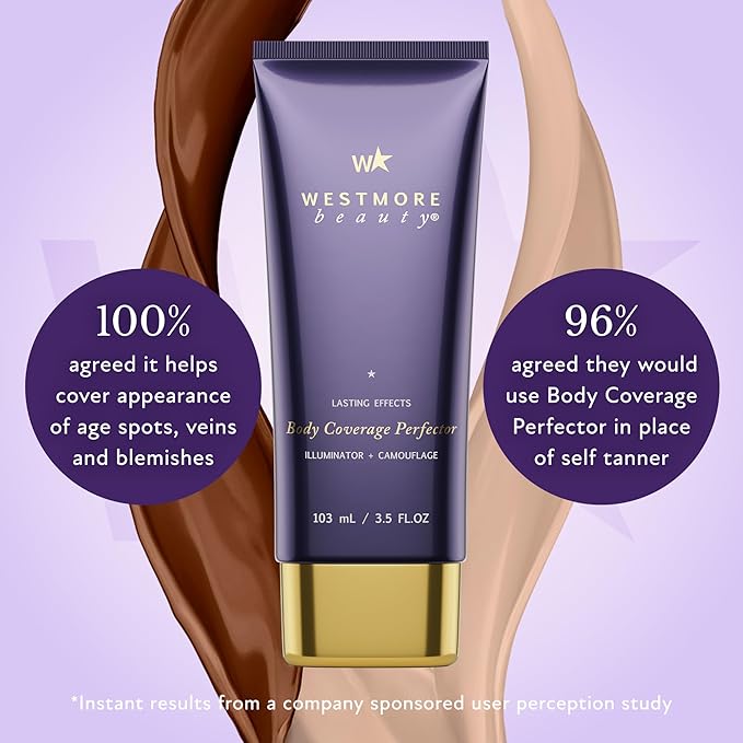 Westmore Beauty Body Coverage Perfector – Waterproof Leg & Body Makeup - Tattoo Cover Up Makeup - 3.5 Oz (Light Radiance)