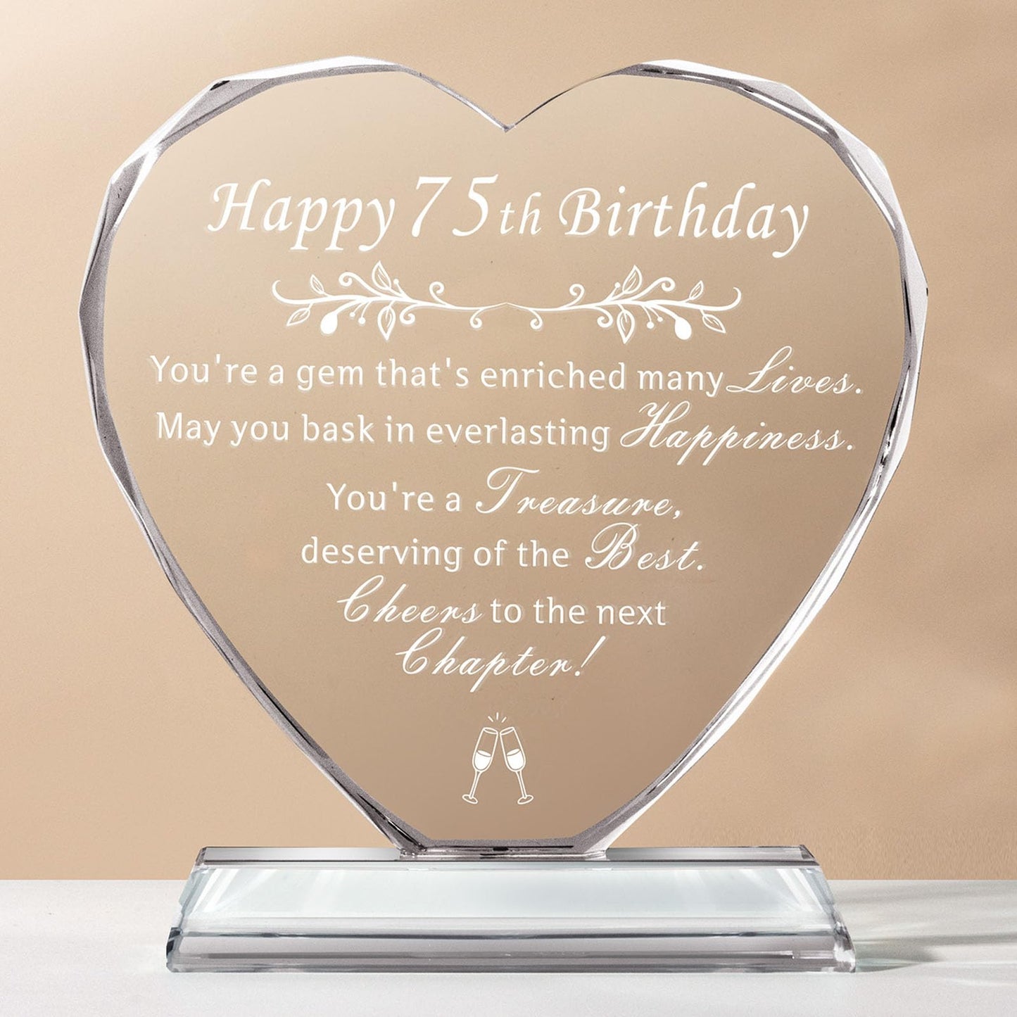 L.Karden 75th Birthday Gift for Women Men 75 Year Old Woman Crystal Heart Presents for Husband Wife Parents Grandparents Friends