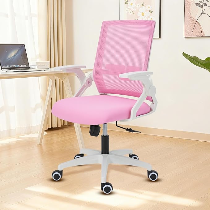 Msdizuo Ergonomic Office Chair Desk Chair with Adjustable Height Mesh Computer Chair Swivel Chair with Flip-up Arms and Lumbar Support Pink